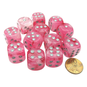 Chessex: 16mm d6 Dice Block (12ct.) - Ghostly Glow Pink/Silver