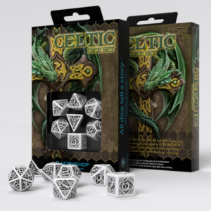 Q Workshop Celtic 3D Revised White/Black Dice Set - Juego de Dados
