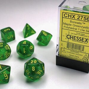 Chessex: Borealis Polyh Maple Green/yellow - Juego de Dados