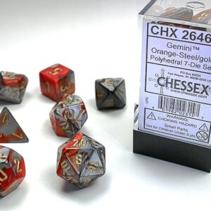 Chessex: Gemini Polyhedral Orange-Steel/gold - Juego de Dados