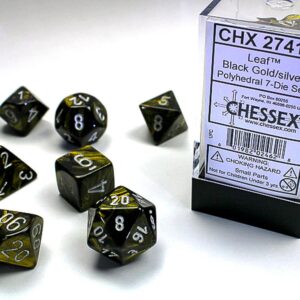 Chessex: Leaf Poly Black Gold/silver - Juego de Dados